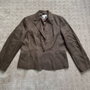 Talbots Irish Linen Blazer Jacket Women’s 14 Brown Office Preppy Career Academia